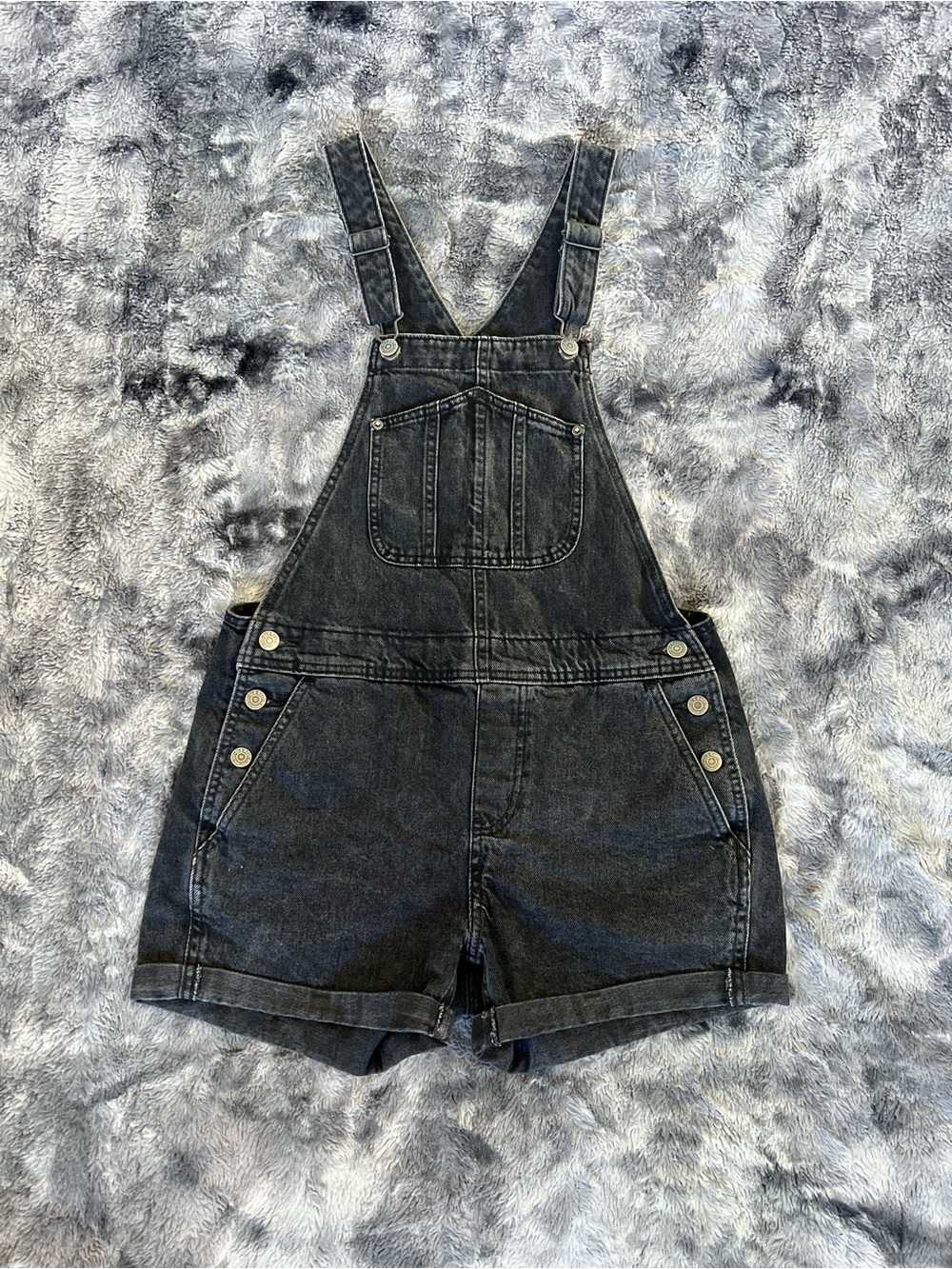 Old Navy Black-Gray Washed Denim Short Overalls